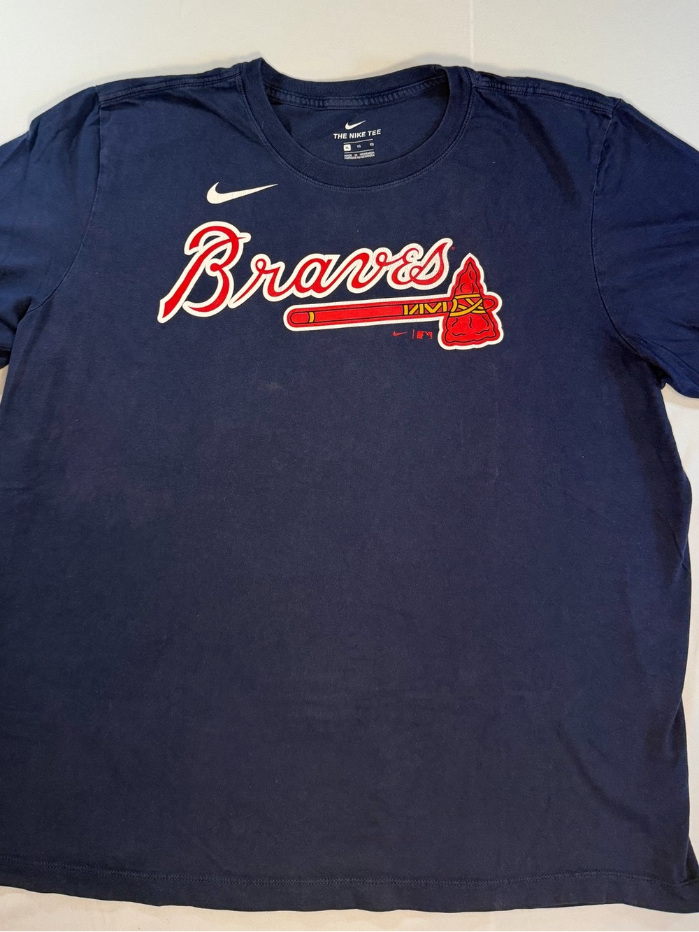 Nike Navy Braves Logo Short Sleeve Tee - Red & White Accents